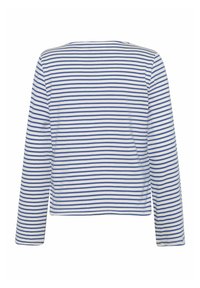 Langärmliges Oberteil in Weiß und blauen horizontalen Streifen, aus weichem Stoff mit rundem Ausschnitt und geradem Saum.