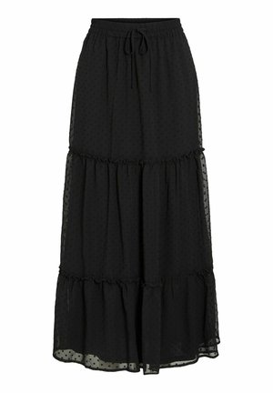 Schwarzer, schichtweiser Maxikilt aus leichtem Stoff mit Punkten, ausgestattet mit einem elastischen Bund und einer Kordelzugdetail.