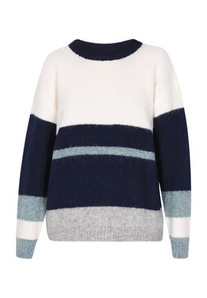 Strikket sweater med rund hals, ribbede manchetter og flerfarvede striber i marineblå, hvid, lyseblå og grå. Blødt, struktureret stof.