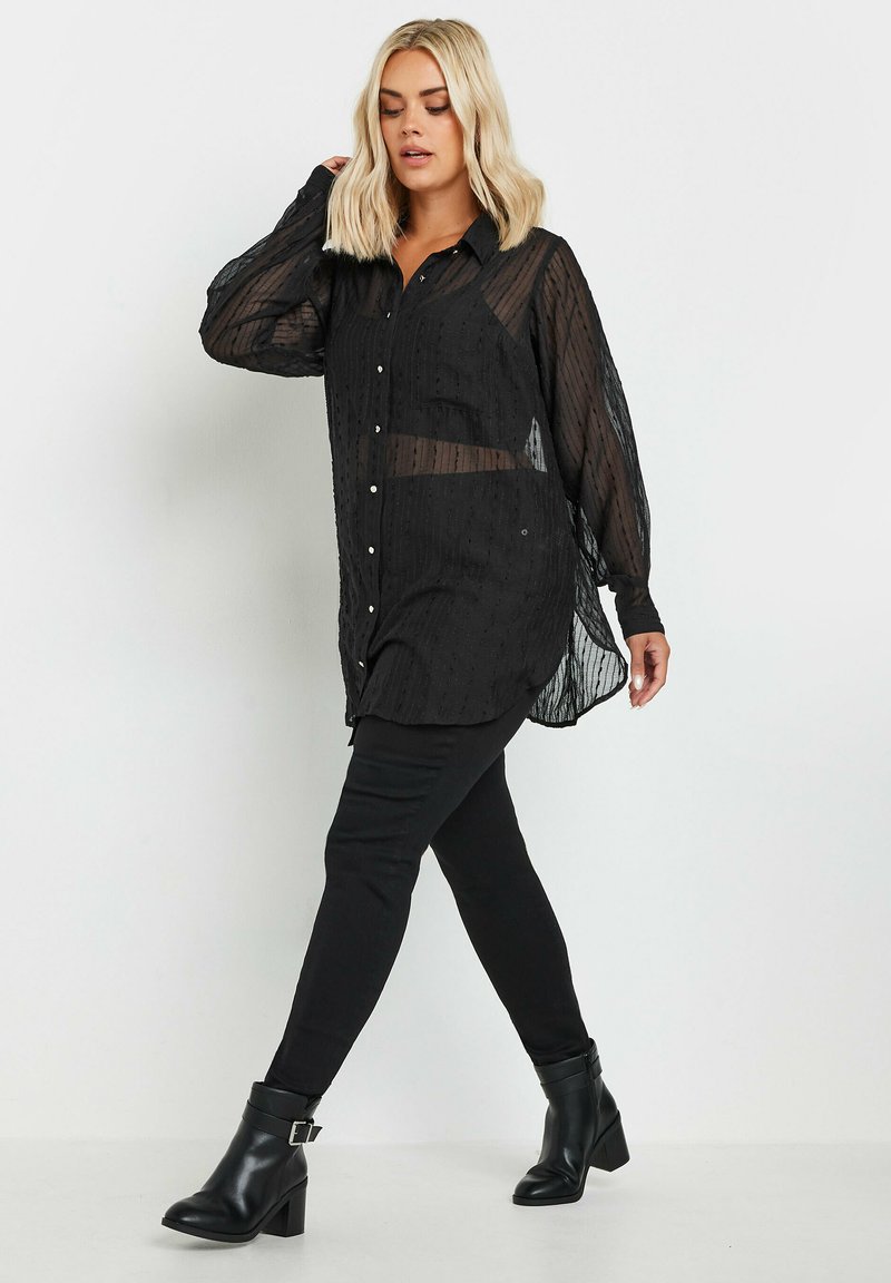 Yours Clothing SHEER TEXTURED - Blusa - black