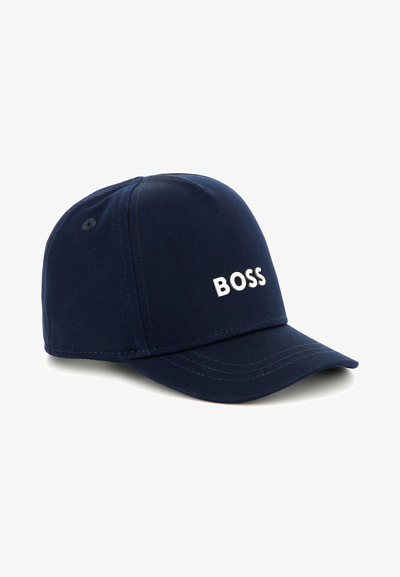 Casquette de baseball bleu marine en coton, dotée d'une couronne structurée, d'une visière courbée et d'un logo "BOSS" brodé en blanc sur l'avant.