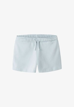 Shorts en bleu clair avec taille élastique et cordon de serrage, design à l'avant plat et ourlet droit.