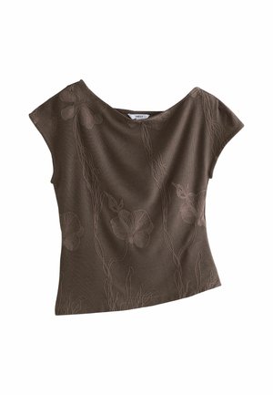 Next, REGULAR FIT - SHORT SLEEVED CORNELLI DRAPE TOP - Print T-shirt - chocolate brown