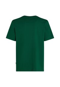 Grøn bomulds t-shirt, korte ærmer, rund halsudskæring, ensfarvet design uden mønstre eller accenter, glat tekstur, afslappet pasform.