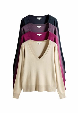 REGULAR FIT - 4 PACK V-NECK - Strickpullover - plum purple neutral dark navy