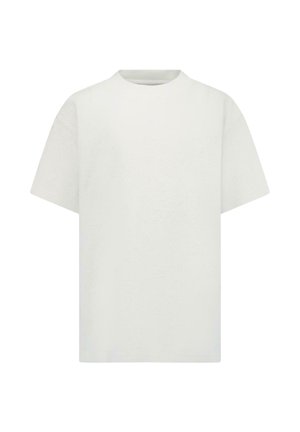 T-shirt met korte mouwen in off-white katoen, voorzien van een ronde hals en een ontspannen pasvorm. De stof heeft een subtiele textuur en een gladde afwerking.