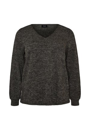 Zizzi, BLUSE AUS JERSEY MIT V-AUSSCHNITT UND LANGEN ÄRMELN - Πουλόβερ - schwarz