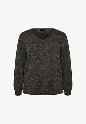 Zizzi, BLUSE AUS JERSEY MIT V-AUSSCHNITT UND LANGEN ÄRMELN - Maglione - schwarz