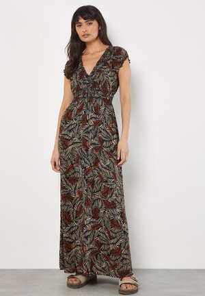 RUSTIC LEAF PRINT SMOCKED - Robe longue - rust