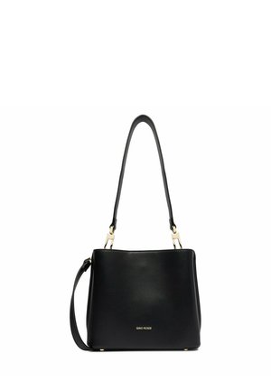 Czarna skórzana torba typu tote z długimi uchwytami i złotymi okuciami, z subtelnym logo „GINO ROSSI” na środku przedniej części.