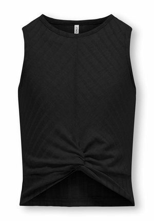 Top nero senza maniche a coste con collo rotondo e dettaglio a nodo twist sul davanti all'orlo.