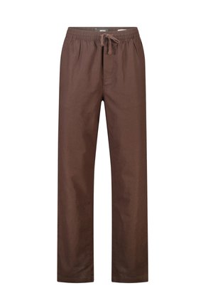 Bruine casual broek met elastische tailleband en trekkoord, rechte pijp en zijzakken.