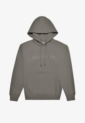 Szürke kapucnis pulóver elülső zsebbel, húzózsinóros kapucnival és dombornyomott "88POLICE" logóval. Puha anyagból készült, texturált mandzsettákkal és szegéllyel.