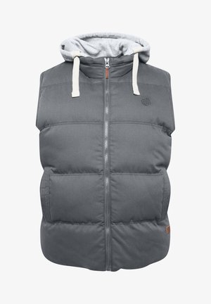 Szara kamizelka z wypełnieniem, z zamkiem błyskawicznym i przednimi kieszeniami. Posiada szary kaptur ze sznurkiem ściągającym oraz małe logo na klatce piersiowej.