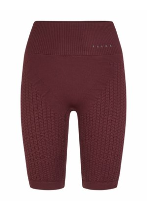 Cuissardes de cyclisme bordeaux taille haute sans couture, avec motif en tricot texturé et petit logo « FALKE » sur la ceinture.