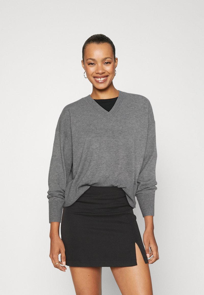 JDY JDYPRIME LIFE L S V-NECK - Pulover - medium grey melange