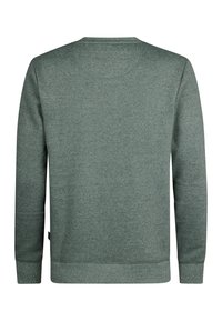 Felpa verde realizzata in morbido cotone misto, presenta un colletto rotondo, maniche lunghe, polsini e orlo a costine, con una sottile trama.