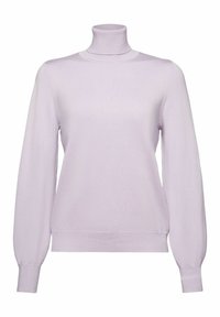 Pull col roulé violet clair avec manches longues et poignets et ourlet côtelés, présenté sur fond blanc.