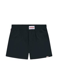 Shorts neri con elastico in vita. Presentano un'etichetta del marchio sul retro e un design semplice, senza decorazioni e senza tasche.