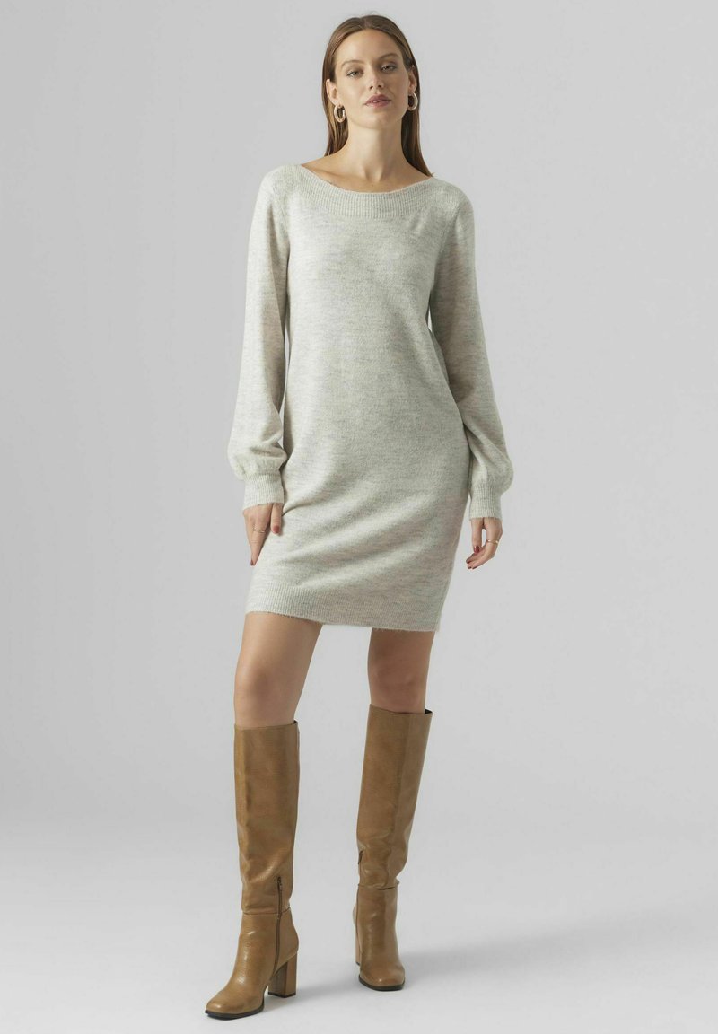 light grey jumper dress Grey Knitted Roll Neck Jumper Dress
