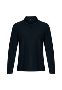 Zwart poloshirt met lange mouwen van katoen, voorzien van een klassieke kraag, een drieknoopsluiting en een subtiele merklogo op de borst.