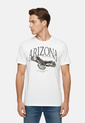 White cotton t-shirt featuring a black graphic design of an eagle with "ARIZONA PHOENIX MOTOR CLUB" text above. Short sleeves and crew neck.