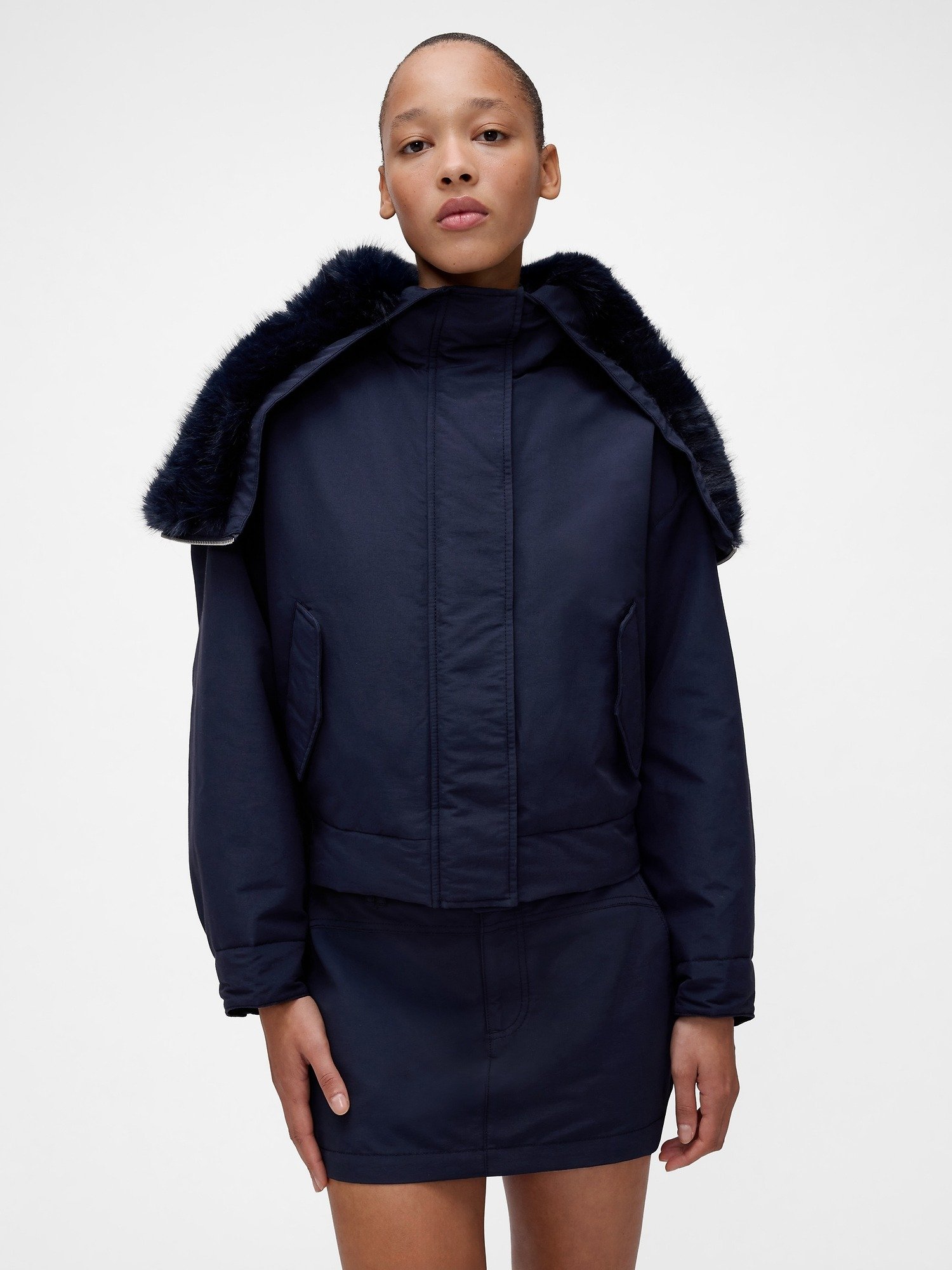 GAP GAPSTUDIO FAUX FUR-LINED CROP BOMBER JACKET - Bomber Jacket