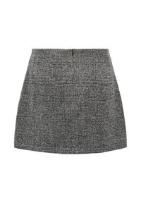 Mini-jupe grise texturée avec un motif subtil, dotée d'une fermeture éclair au dos et d'une silhouette ajustée. Confectionnée en tissu tissé.