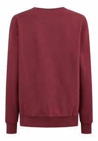 Maglione in borgogna con maniche lunghe, polsini e vita a coste. Tessuto liscio con retro semplice e scollatura rotonda.