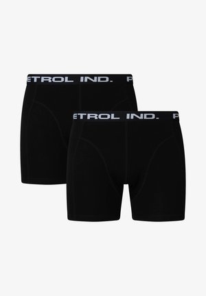 Boxer in cotone stretch neri con vita grigia che presenta il logo "PETROL IND.". Include due paia esposti insieme.