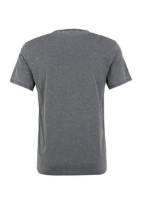 Kortsleeve grå t-shirt lavet af en bomuldsblanding. Har en rund halsudskæring og en glat overflade uden synlige mønstre eller accenter.