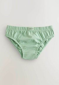Slip in cotone verde menta con vita elasticizzata, lati arricciati e texture liscia, caratterizzato da una piccola etichetta "NEXT" sul davanti.