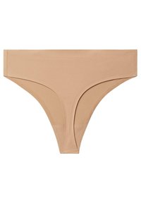 Naga bielizna bikini wykonana z gładkiego, elastycznego materiału o bezszwowym designie i wysokich wycięciach nogawek. Miękka tekstura, brak widocznych szwów.