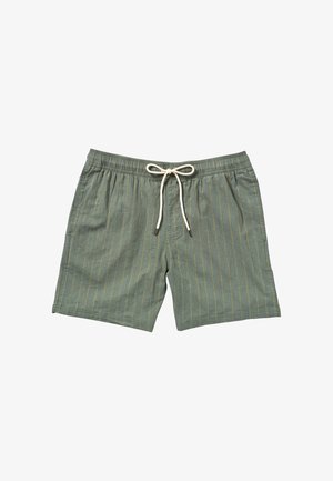 Groen gestreepte shorts van lichtgewicht stof. Voorzien van een elastische tailleband met een trekkoord en een minimalistisch ontwerp.