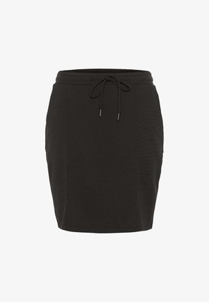 Sort nederdel med en tætsiddende design, elastisk talje og snorelukning. Glat, strækbart stof med en ensfarvet og uden mønstre.