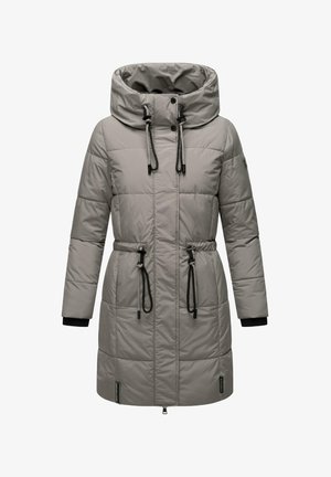 Heledhall, tikandatud parka kapuutsiga, nööriga vöökohal ja elastsete mansettidega. Omab musti detaile ja täispikka esimest tõmbluku.