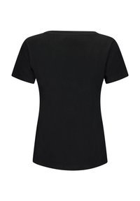 Black cotton t-shirt with short sleeves, round neckline, and a straight cut. Features a smooth texture and no visible patterns or accents.