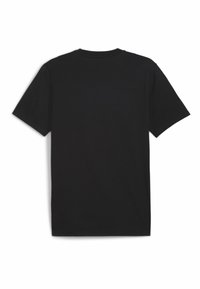 Sort bomulds t-shirt med korte ærmer, rund halsudskæring og en ensfarvet ryg uden synlige logoer eller mønstre.