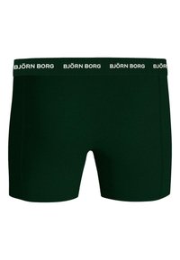 Tmavozelené boxerky s širokým elastickým pásom, na ktorom sú opakujúce sa biele nápisy "BJÖRN BORG". Hladká látka s priliehavým strihom.