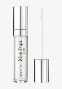 Przezroczysty błyszczyk do ust w przezroczystej tubce z srebrną zakrętką. W zestawie aplikator. Błyszczące, perłowe wykończenie z logo "Miss Pupa".