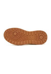 Talpa din cauciuc, cu un model texturat în tonuri de crem și maron, având caneluri și accente circulare. Durabilă, cu un design anti-derapant.