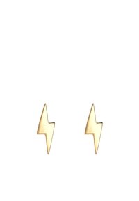 Goldene Blitzohrringe mit polierter Oberfläche, die scharfe Winkel und eine glatte Textur aufweisen, entworfen für minimalistisches Accessoire-Styling.