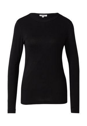 Schwarzes, langärmliges, tailliertes Rundhals-Shirt mit schlichter Gestaltung und s.Oliver-Label am hinteren Halsausschnitt.