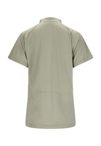 Kortärmad polo i ljusgrön, gjord av textil med struktur. Har en krage och platta sömmar, designad för komfort och andningsförmåga.