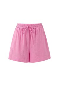 Roze, gestructureerde stoffen shorts met een elastische tailleband en trekkoord. Heeft een ontspannen pasvorm met zijnaad.
