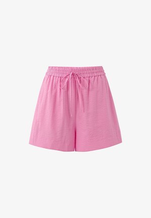 Roze, gestructureerde stoffen shorts met een elastische tailleband en trekkoord. Heeft een ontspannen pasvorm met zijnaad.