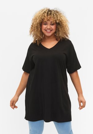 Zizzi SINGLE WITH V-NECK - Basic T-shirt - black
