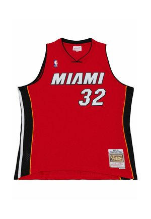 Rotes Miami Basketballtrikot mit der Nummer 32, schwarzen Seitenpaneelen, NBA-Logo und Hardwood Classics-Abzeichen am unteren Rand.