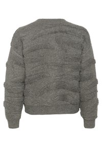 Maglione grigio a maglia con un design testurizzato e motivi ondulati, polsini e orlo a coste, e una silhouette cropped.