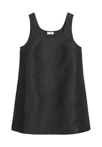 Μαύρο αμάνικο φόρεμα με υφή υφάσματος και διακριτό σχέδιο ζωικής υφής, στρογγυλή λαιμόκοψη και ευθεία τελείωση.